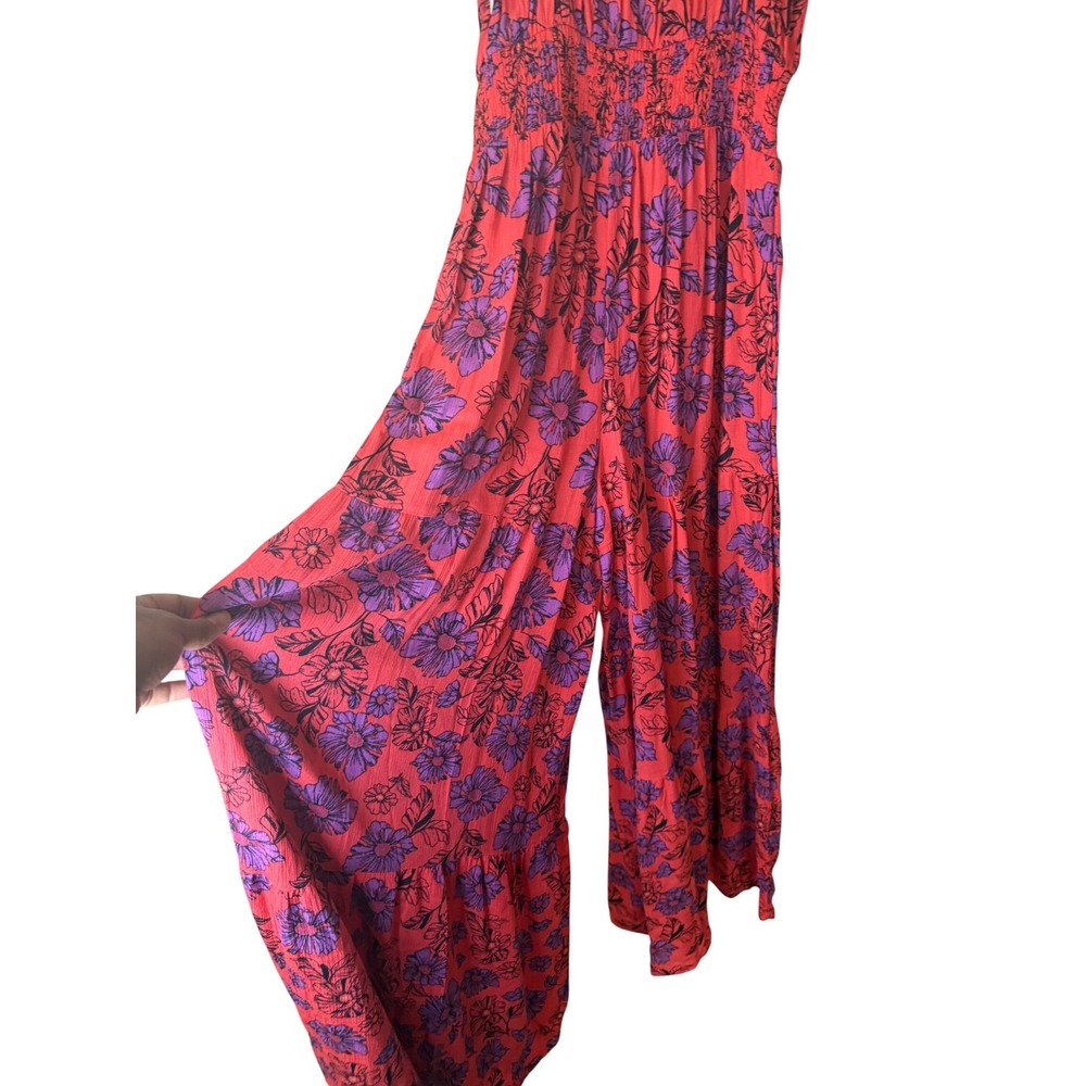 Jessica Simpson Floral Wide Leg Romper Pink Purple Smocked Waist Size M nwt - Picture 5 of 11